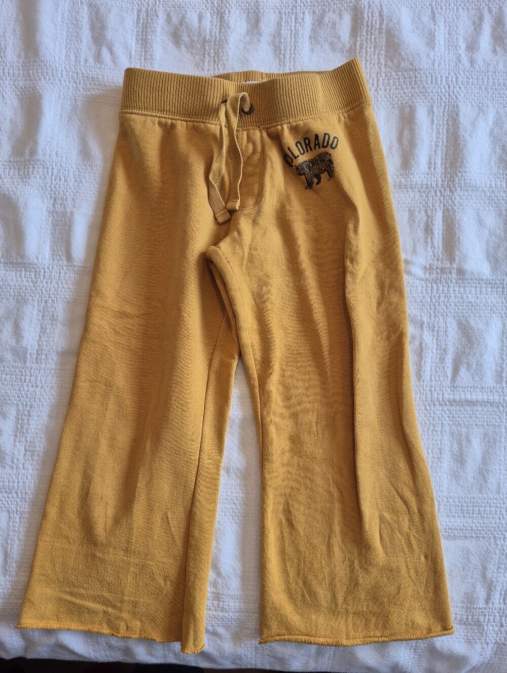 Old Navy boys size 5T mustard yellow jogging pants Colorado logo VGUC